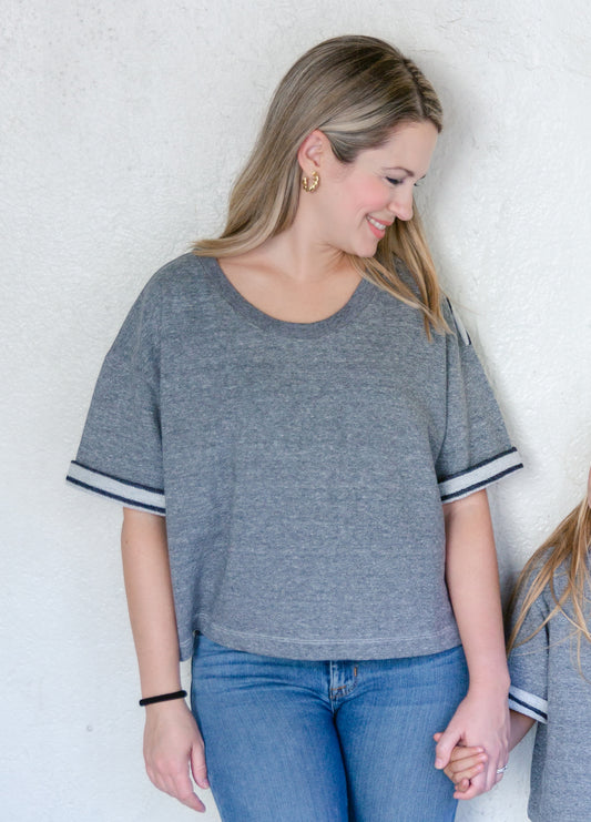 Double Knit Striped Crop Tee